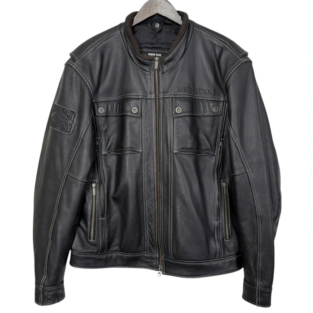 Harley-Davidson Men’s Black Leather Motorcycle 3-in-1 Biker Jacket - No Liner